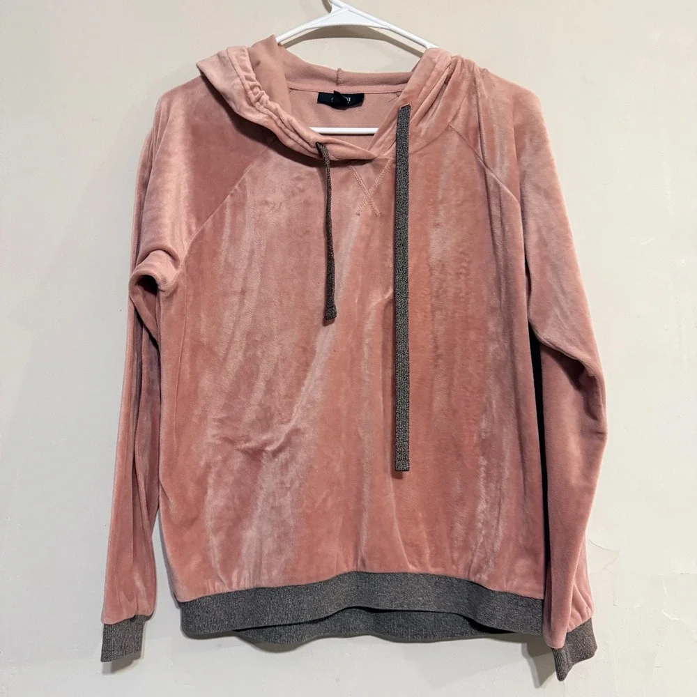 Y2K 2000s Alfani  Womens Velvour Hoodie Pink/Gray‎ Loungewear M Cozy Everyday